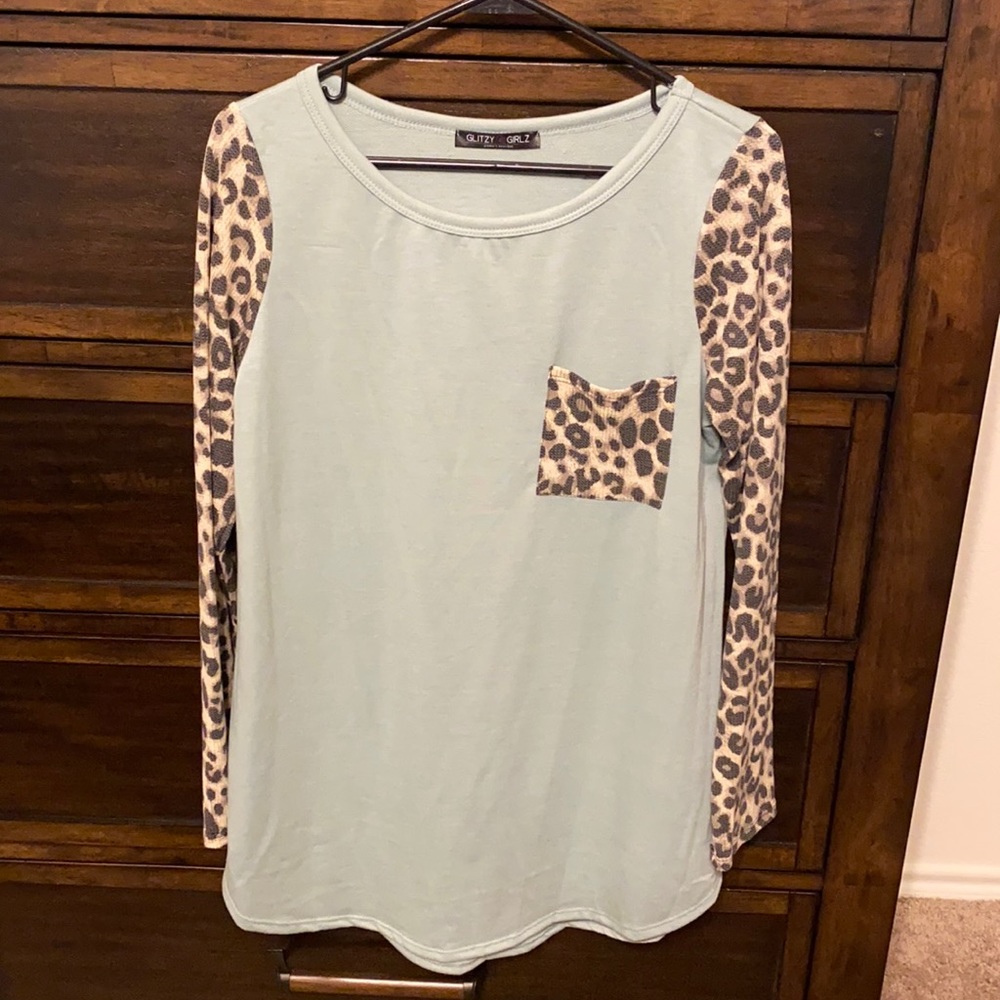 Blue and Leopard Print Long Top- Never Worn